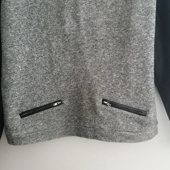 Maje French Terry Hoodie Black Leather Sleeves Heathered Gray Maje 2 or Medium - Picture 6 of 16